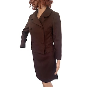 Brown Skirt Suit 60s Double Breasted Jacket Vintage XXS