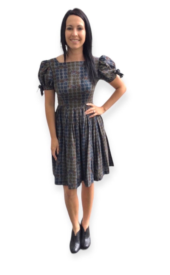 Polka Dot Dress Retro Country Full Skirt Gray 60s 