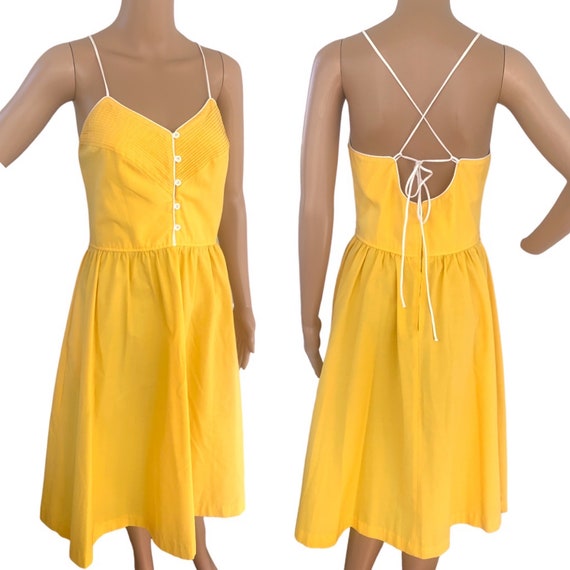 Vintage Bright Yellow Dress Retro Act 70s 80s - image 2