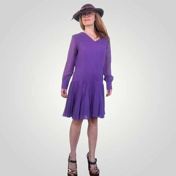 Mod Purple Pleated Mini Dress 70s Vintage Long Sleeve S XS Etsy
