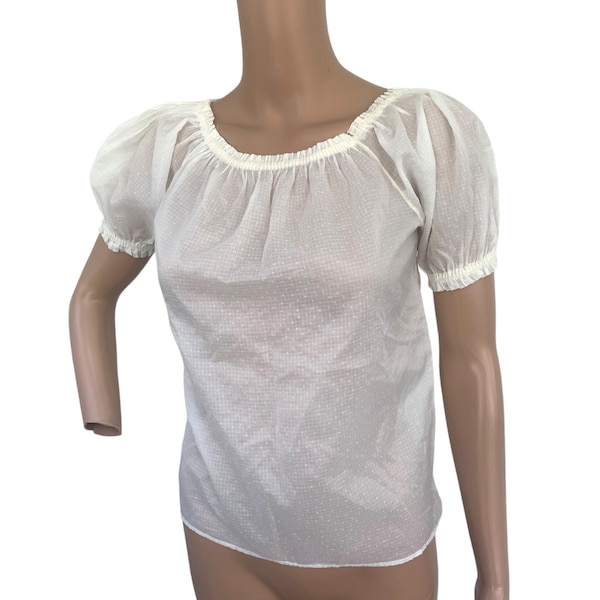 Antique Peasant Blouse Sheer Ivory Summer Vintage XS