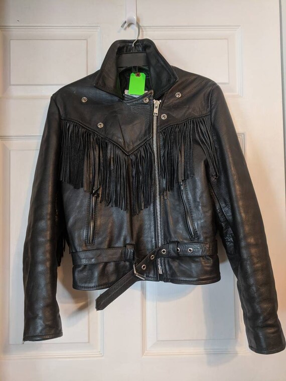 80s Leather Fringe Jacket Moto Motorcycle Fureal Vintage S M | Etsy