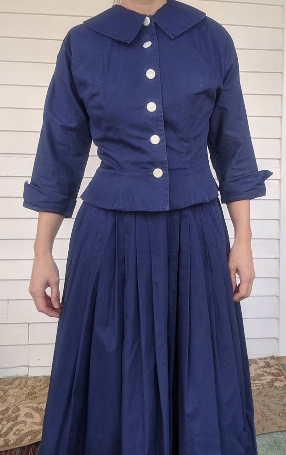 50s Blue Sleeveless Dress with Bolero Jonathan Lo… - image 4