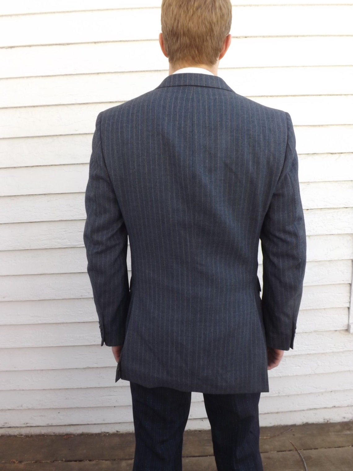 Mens Gray Suit Jacket and Vest Pinstripe Vintage 80s 38 39 Etsy