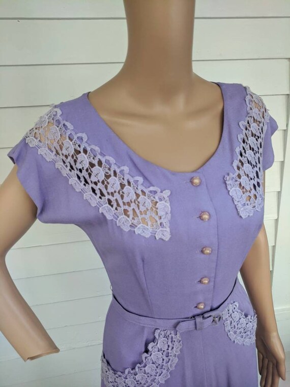 50s Purple Dress Vintage Jay Day Lace Linen XS