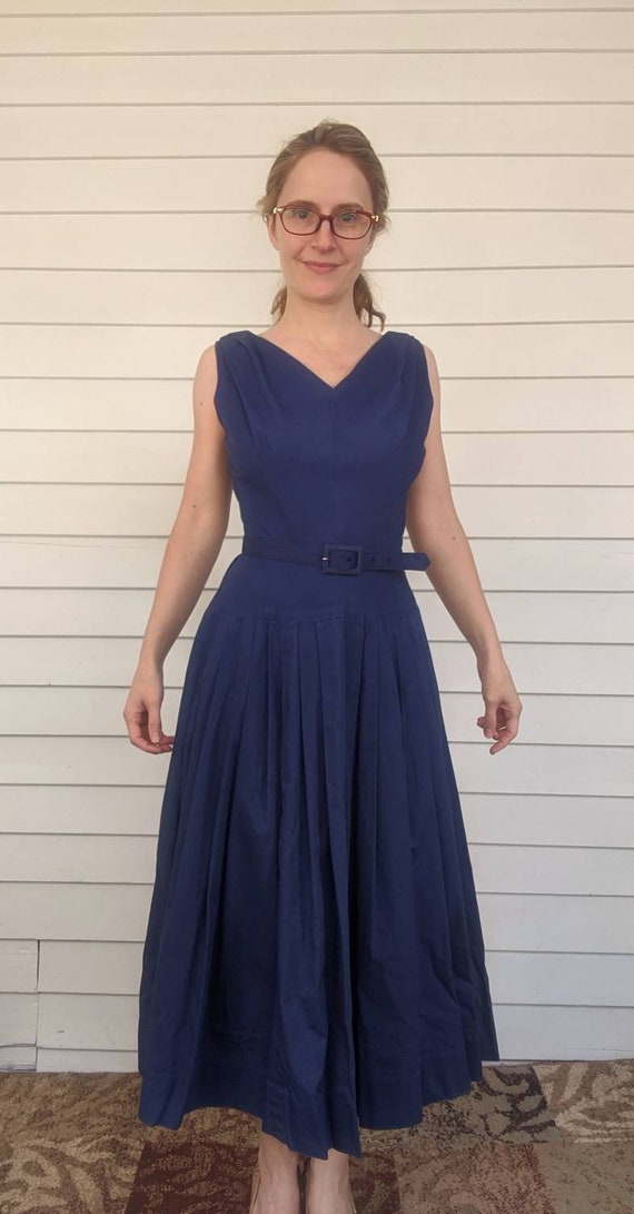 50s Blue Sleeveless Dress with Bolero Jonathan Lo… - image 5