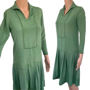 20s Antique Green Dress 1920s Vintage XS Pleated Drop Waist