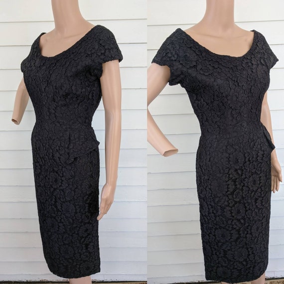 Vintage 60s Black Lace Dress Wallis Paris Cocktai… - image 5