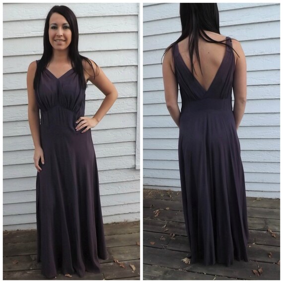 40s Purple Gown Beaded Old Hollywood Sleeveless Fo