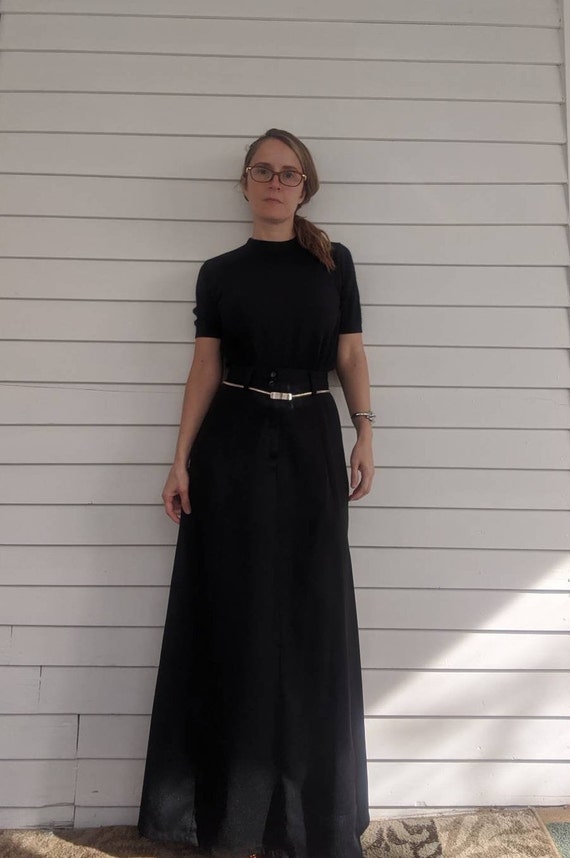 60s Black Maxi Skirt 25 High Waist XS S - image 8