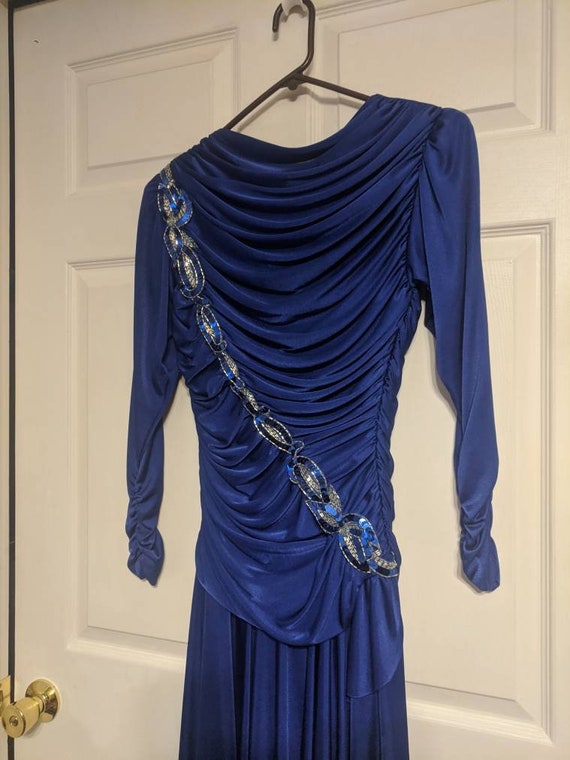 Blue Sequin Dress Beaded Vintage 80s XS Figure Sk… - image 9
