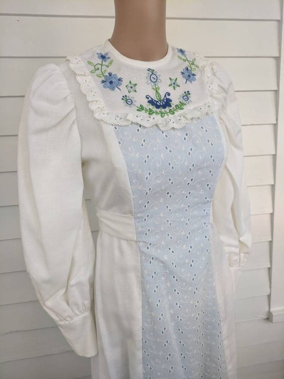 70s Gunne Sax Style Dress Prairie Wedding Embroide