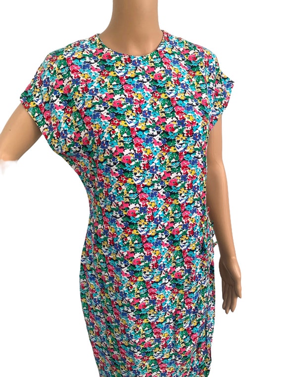 Floral Dress Vintage Rayon 80s April Rain 36 31 38 - image 4