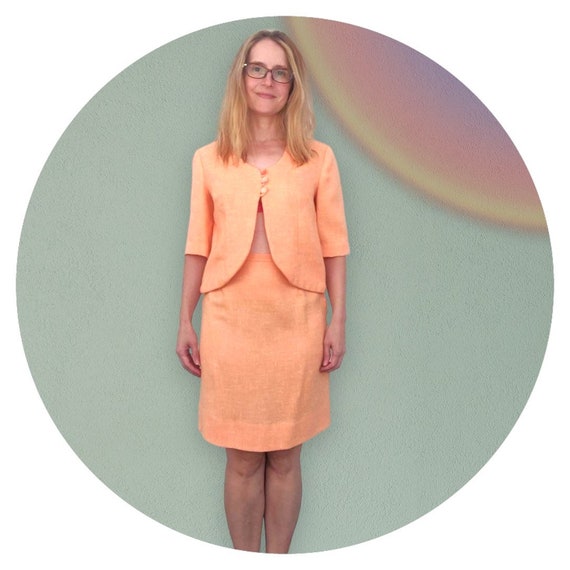 Orange Jacket Skirt Suit 60s 70s Vintage XS - image 1