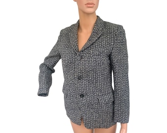 Vintage 50s Tweed Jacket Flecked Penneys XS Gray Black Blue