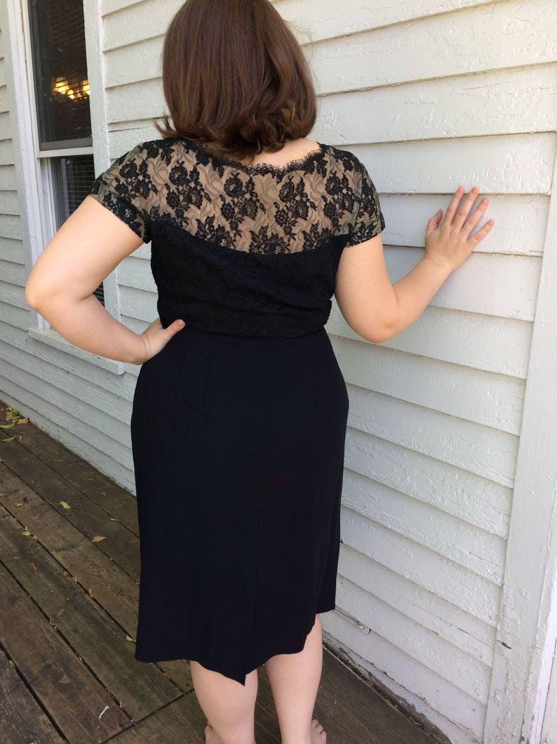 50s Cocktail Dress Black Lace Vintage 1950s XL L