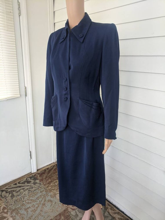 40s Ladies Suit Blue Jacket Skirt Vintage S