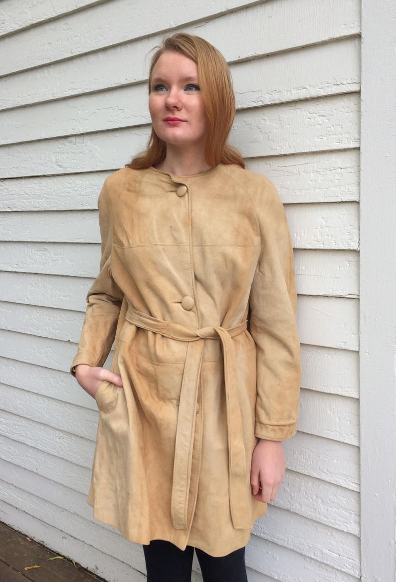 70s Hippie Jacket Suede Tan Coat Plus Fur Collar M L | Etsy