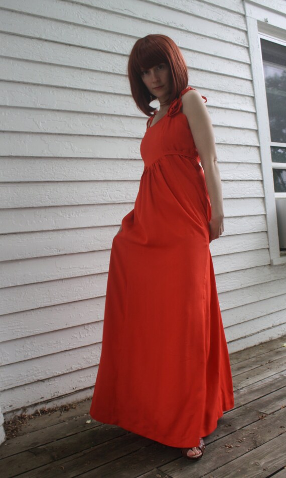 Buy 70s Orange Maxi Dress Joseph Magnin Vintage Empire XS Online in India -  Etsy