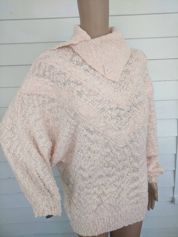 80s Nubby Peach Sweater Dolman Jumper Cowl Collar… - image 9