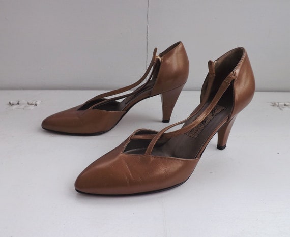 80s Gold Heels Leather Italy Amalfi High Heels Sh… - image 3