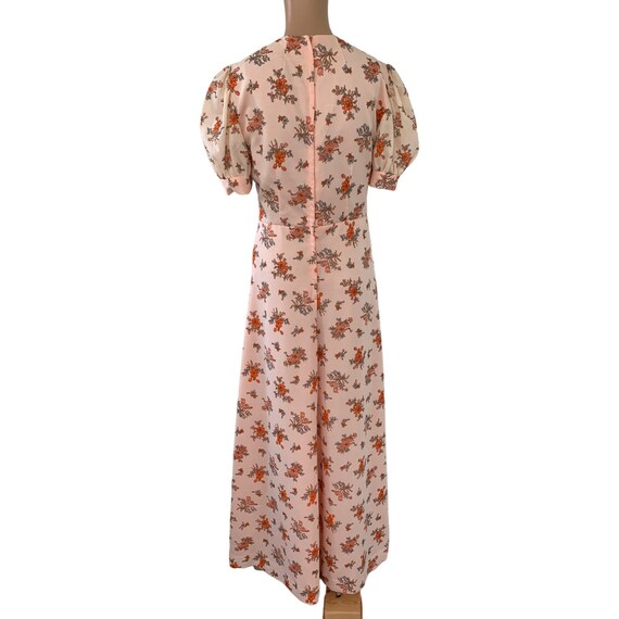 70s Maxi Dress Hippie Floral Long Vintage S Peach - image 4