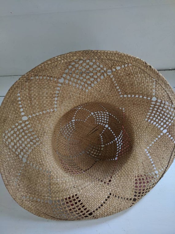 Vintage Straw Summer Hat Wide Brim Ribbon Floral … - image 9