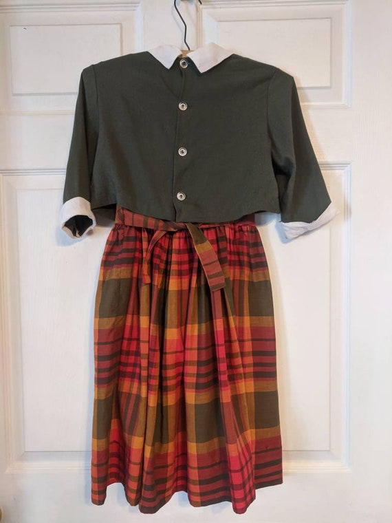 Vintage Girls Sleeveless Plaid Dress and Button B… - image 5