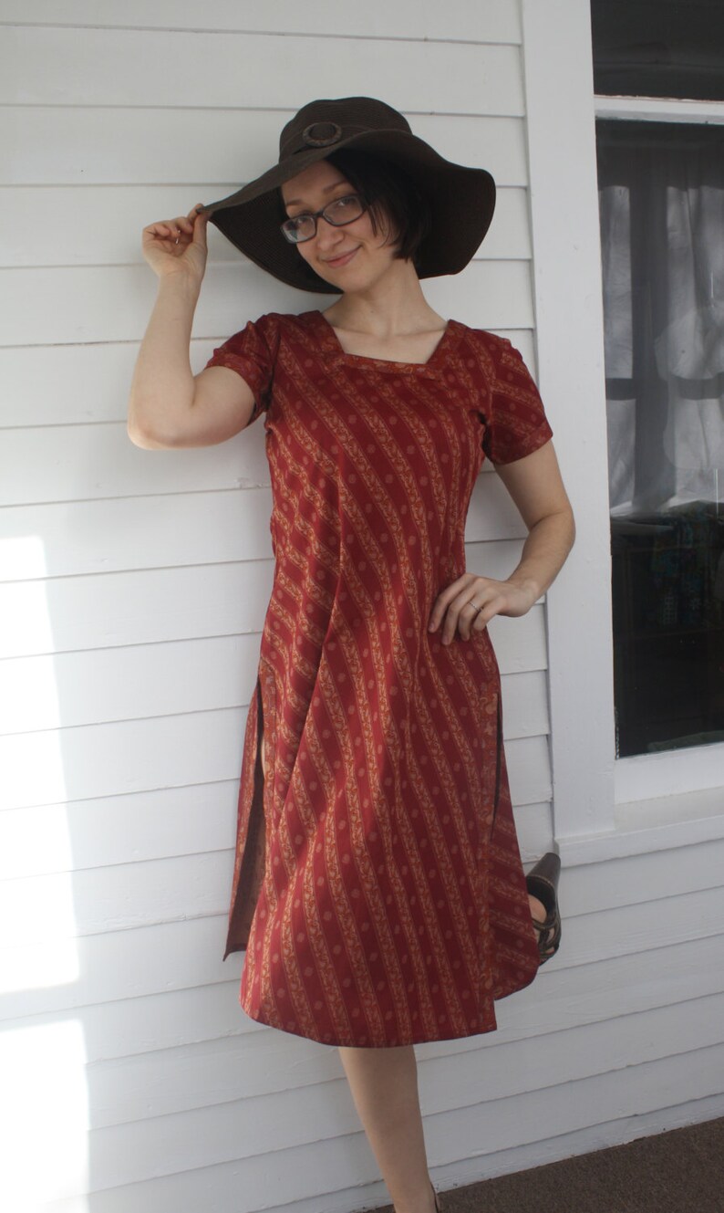 Vintage India Dress Red Print Kalanjali Casual Ethnic S