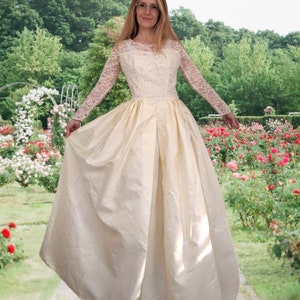 Vintage 50s Wedding Dress Lace Gown 1950s Formal Carol Brent XS S