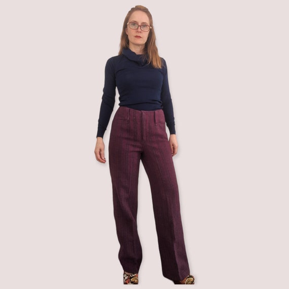 70s Striped Purple Pants 28 Inseam 28 Waist Lined… - image 2
