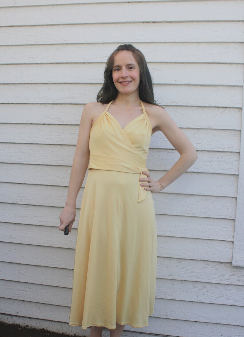 Yellow Disco Dress 70s Vintage Halter Retro Party XS Light