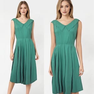 50s Green Circle Dress Vintage Sleeveless S 36 Bust 26 Waist