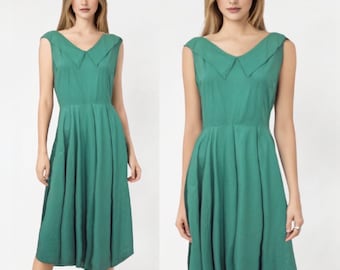 50s Green Circle Dress Vintage Sleeveless S 36 Bust 26 Waist