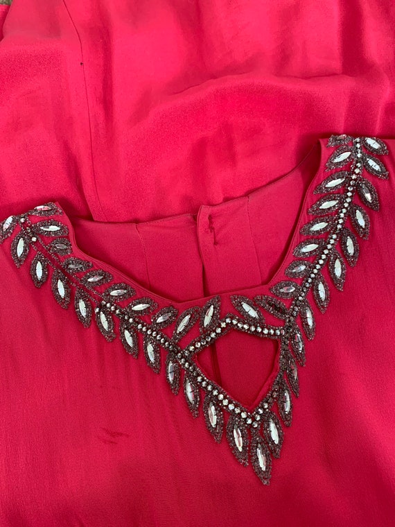 Vintage 40s Beaded Dress Pink Shortened Prong Rhi… - image 5