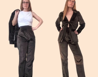 Chaqueta de terciopelo de los años 70, pantalón, traje, retro, fresa, planta, XS, vintage, nuevo, antiguo stock