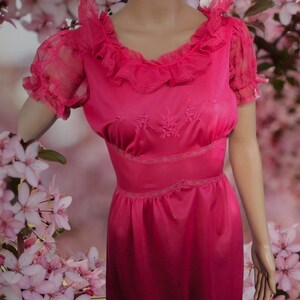 Vintage Movie Star Nightgown Red Gown Lingerie Sheer 32 S XS Valentines