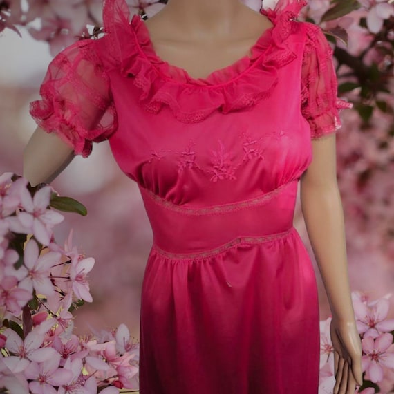 Vintage Movie Star Nightgown Red Gown Lingerie Sheer … Gem