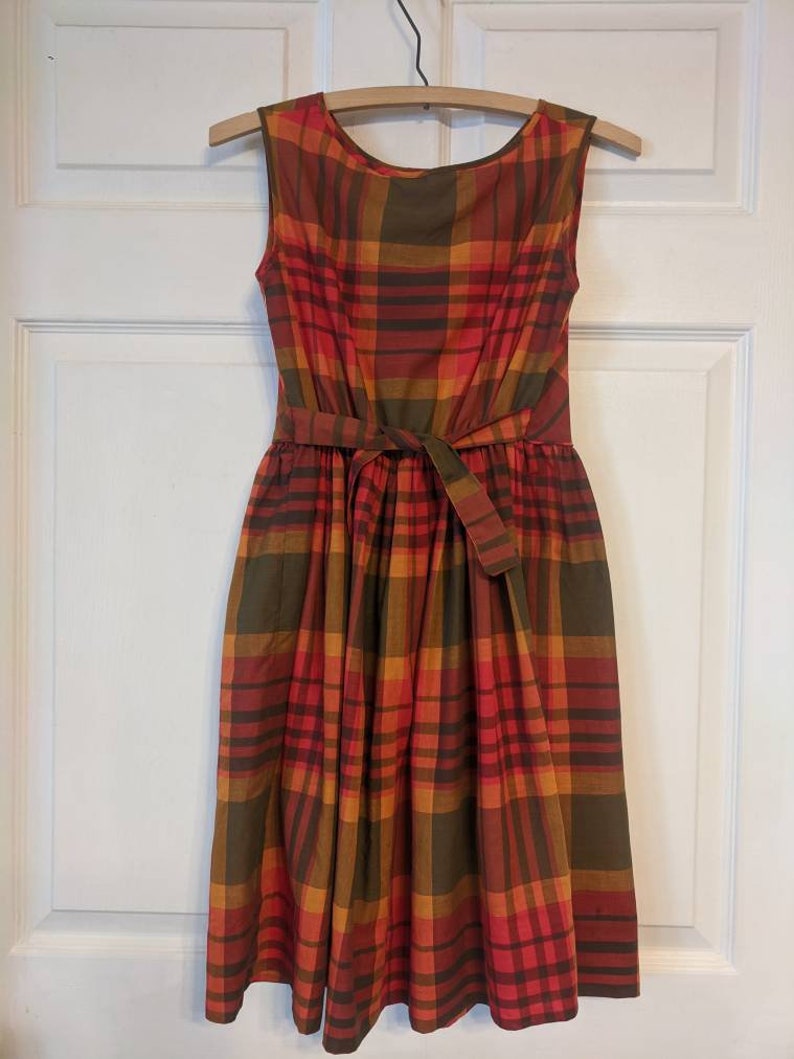 Vintage Girls Sleeveless Plaid Dress and Button Back Top 60s image 2
