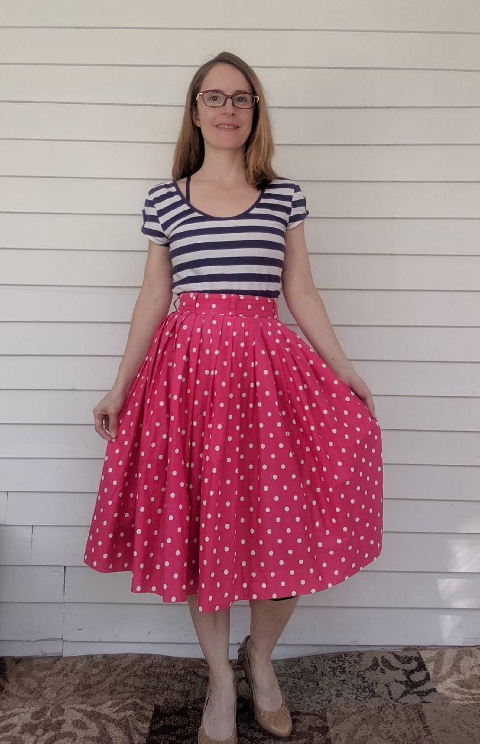 50s Polka Dot Skirt Pink Print Full Vintage S 25 Waist | Etsy