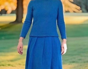 60s Blue Dress Suit Mod Midcentury Fuzzy Jacket Vintage XS
