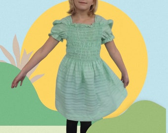 Vestido verde vintage de los años 70 para niña, con fruncido, manga corta, estilo casual, tallas 10 y 12, Arlene Airess