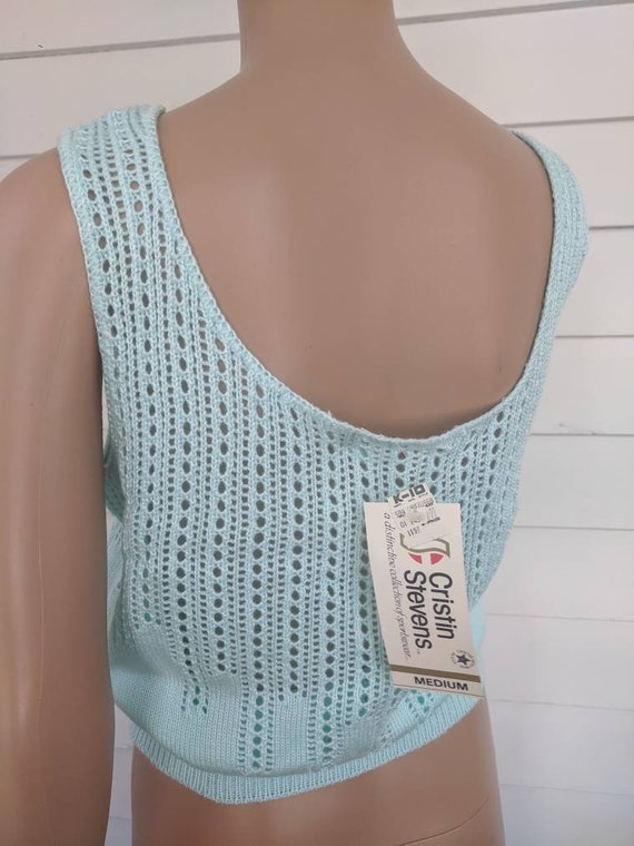 Summer Knit Aqua Sleeveless Sweater Top Sheer Vin… - image 4