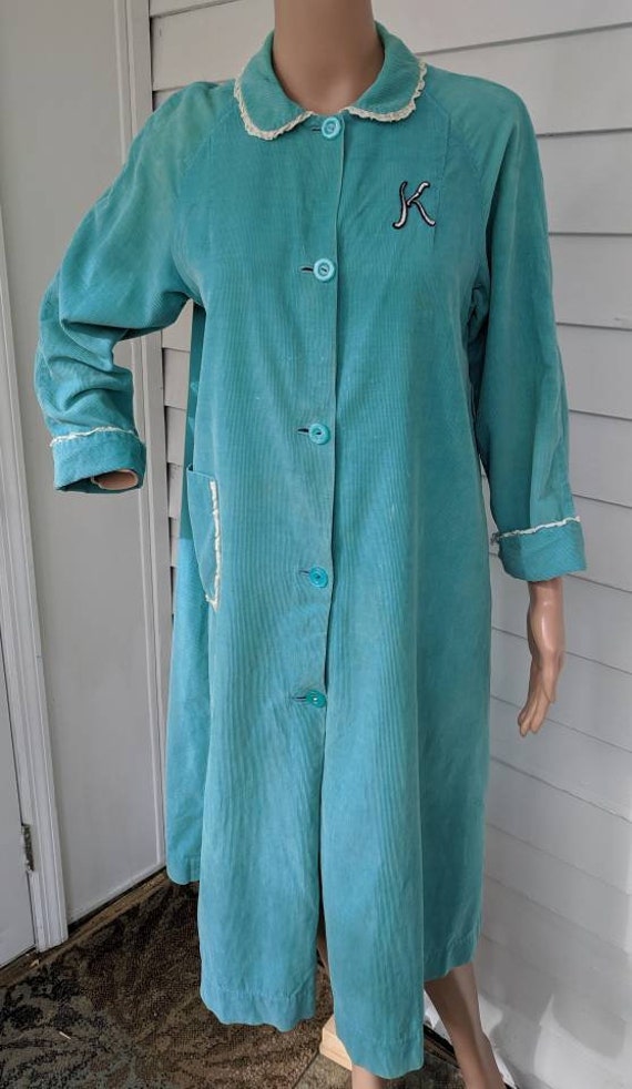Vintage 40s Blue Green House Dress Housecoat Casua