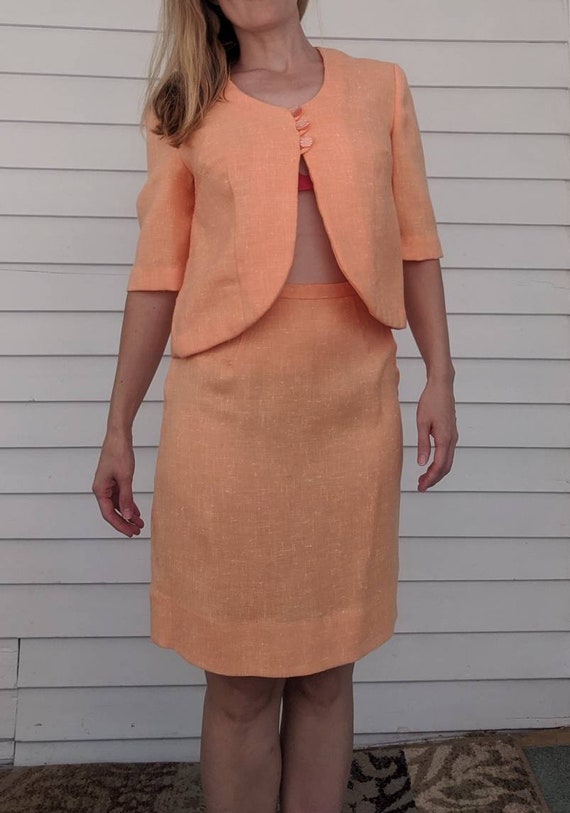 Orange Jacket Skirt Suit 60s 70s Vintage XS - image 3