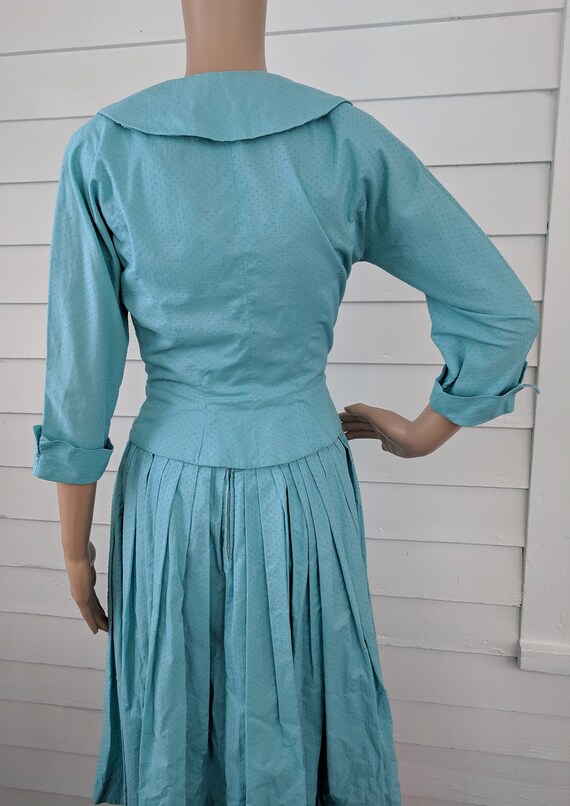 50s Aqua Sleeveless Dress with Bolero Blue Vintag… - image 8