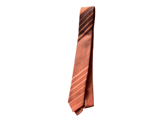 Mens Striped Necktie 60s Vintage Autumn Brown or … - image 1