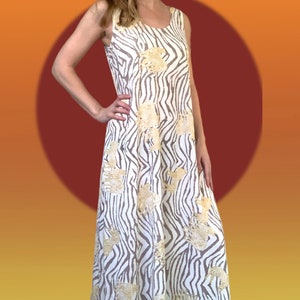 70s Zebra Stripe Dress Maxi Sleeveless Vintage S M