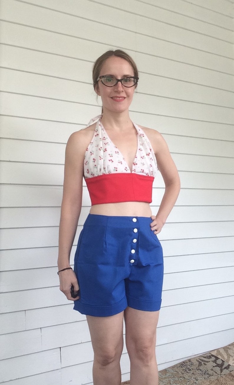 Blue Pinup Shorts High Waist Summer Vintage 70s S