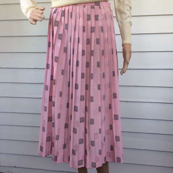80s Pleated Pink Print Skirt Long Midi M Breckenr… - image 5